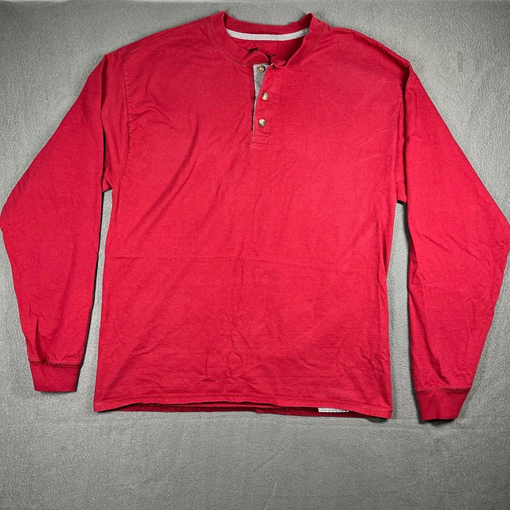 Hanes Beefy Henley Shirt Long Sleeve Solid Red Casual Top L‎
